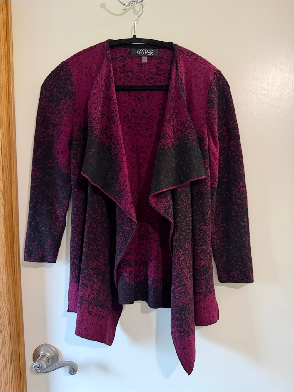 Kasper Women's Berry and Black Open-Front Draped Cardigan